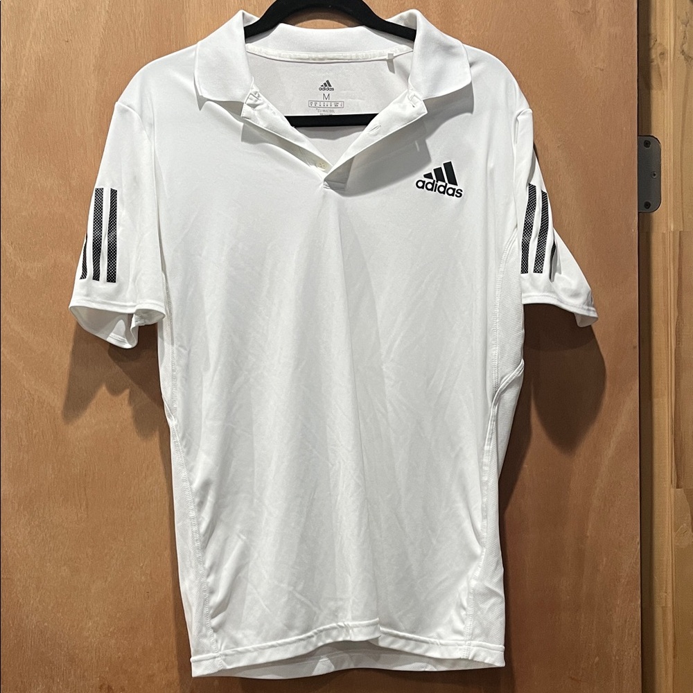 Adidas White Polo Shirt with Black Stripes